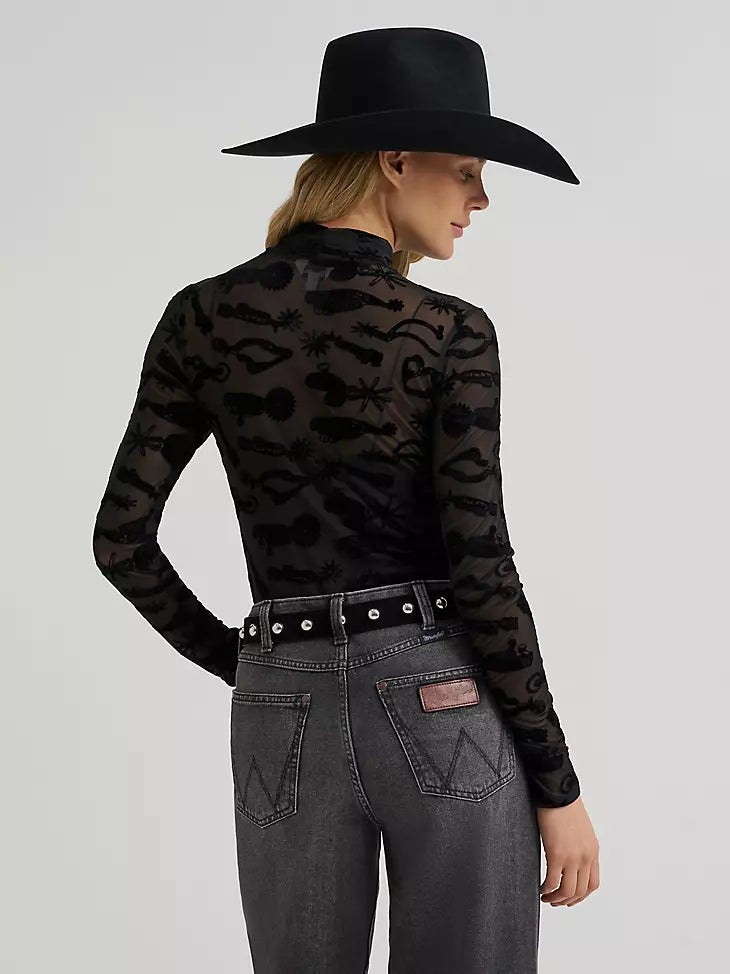 Women's Wrangler® Sheer Spur Print Mock Neck Top