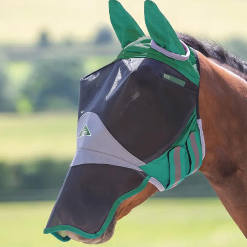 Shires Deluxe Fly Mask with Ears & Nose - Green