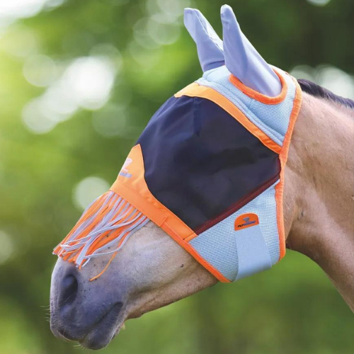 Shires Air Motion Fly Mask with Ears & Fringe - Orange