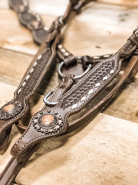 Basket Stamped Buckstitch Headstall and Breastcollar Set