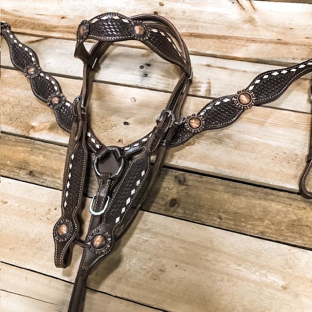 Basket Stamped Buckstitch Headstall and Breastcollar Set