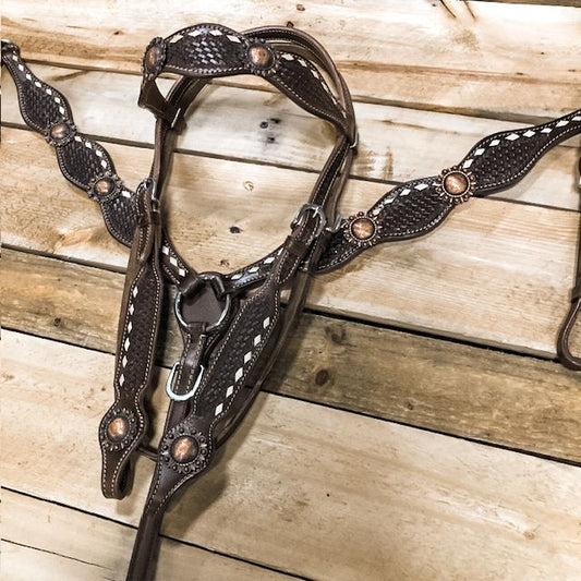 Basket Stamped Buckstitch Headstall and Breastcollar Set