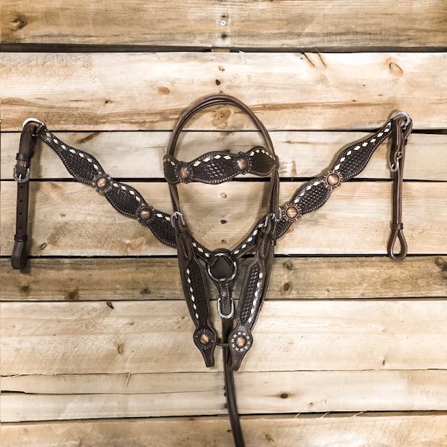 Basket Stamped Buckstitch Headstall and Breastcollar Set