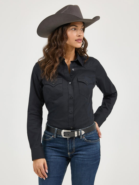 Wrangler Retro® Long Sleeve Solid Shirt | Black