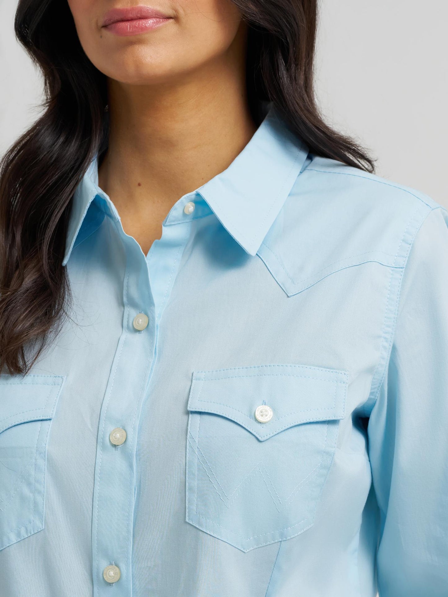 Wrangler Retro® Long Sleeve Solid Shirt | Cool Blue