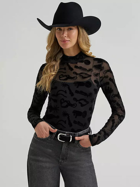 Women's Wrangler® Sheer Spur Print Mock Neck Top