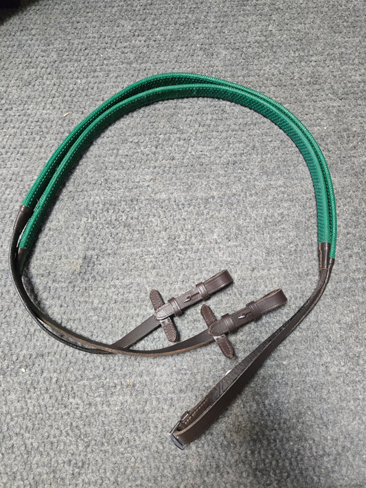 Used Green Rubber Grip English Reins – Excellent Condition