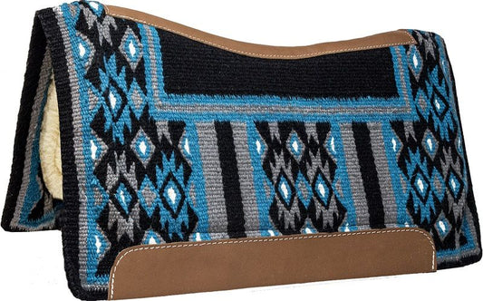 Mustang Black/Turquoise Contoured Blanket Top with 100% Merino Wool Bottom Saddle Pad